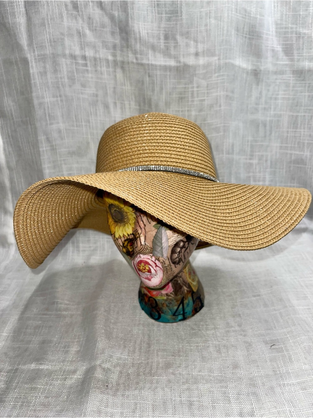 Lucky 7 Wide Brim Sun Hat with Rhinestone Band